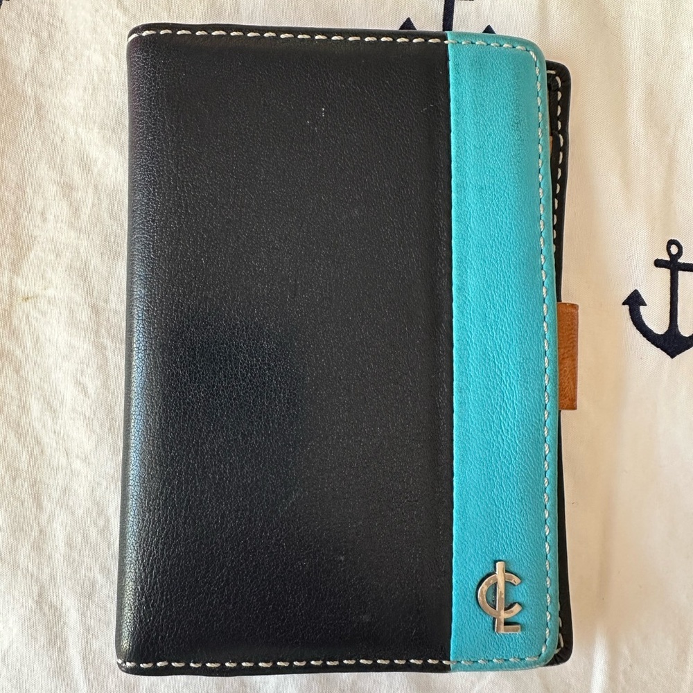Coach Tan Leather Wallet with Teal Trim